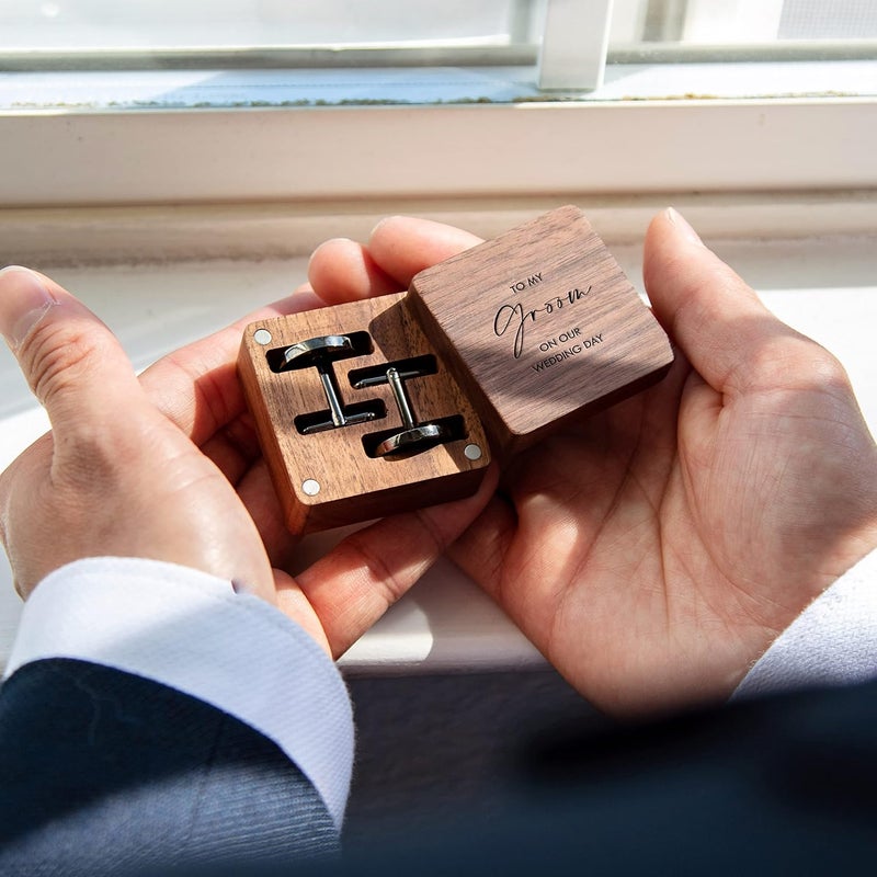 MUUJEE Cufflinks with Engraved Wood Gift Box - Image 4